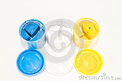 Aging plastic box with watercolor paint Stock Photo