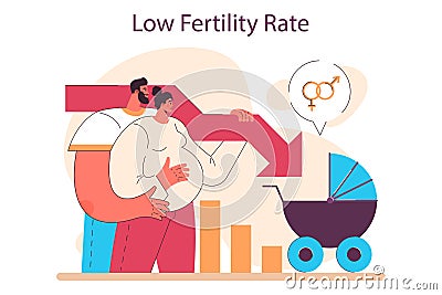 Aging society and low birth rate in developed countries set. Workforce Vector Illustration