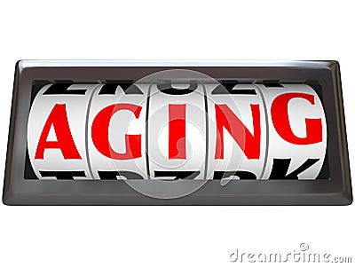 Aging Word on Odometer Time Passing Getting Older Stock Photo