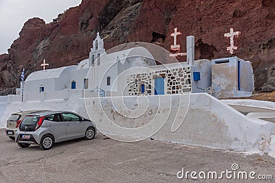 Agios Nicholaos church near Akrotiri on Santorini, Greece Editorial Stock Photo