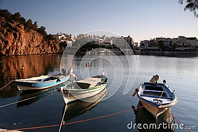 Agios Nikolaos Crete Lake boat Stock Photo