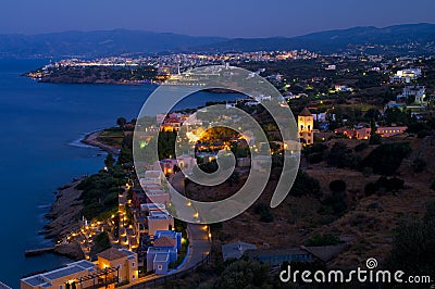 Agios Nikolaos at the evening. Stock Photo
