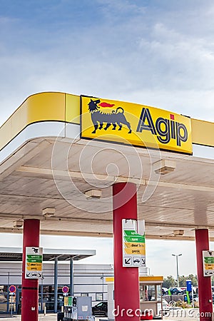 Agip logo on its gas service station Editorial Stock Photo
