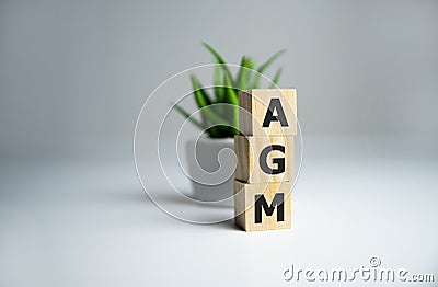 AGM Annual general meeting acronym on wooden cubes on dark wooden backround. Business concept Stock Photo