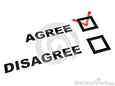 Agree disagree check boxes on white sheet tick on agree Stock Photo