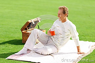 Agreeable man lying on the grass Stock Photo