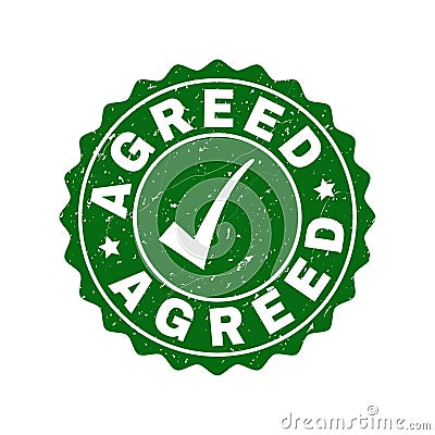 Agreed Scratched Stamp with Tick Vector Illustration