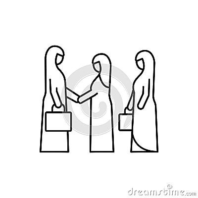 agreement, Muslim businesswomen icon. Element of businesswoman in muslim world for mobile concept and web apps icon. Thin line Stock Photo