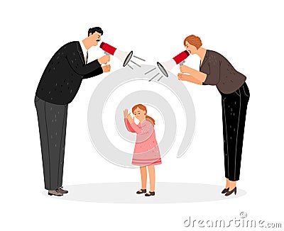 Agressive parents scream at daughter Vector Illustration