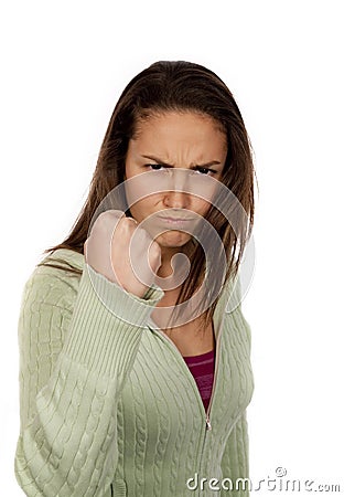 Agressive woman over white background Stock Photo