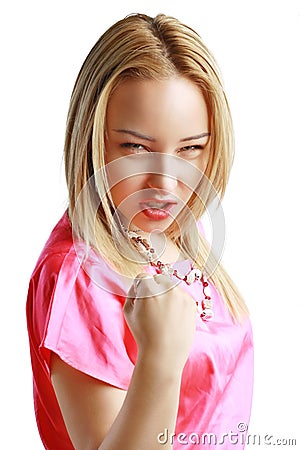 Agressive young blondy Stock Photo