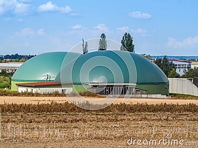 An agricultural biogas plant with fermenter and gas storage tank Stock Photo
