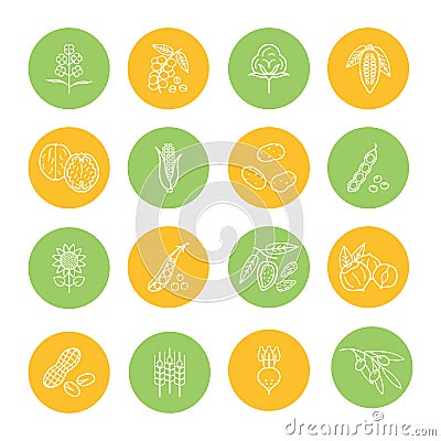 Agricultural commodities products thin line icons set Vector Illustration