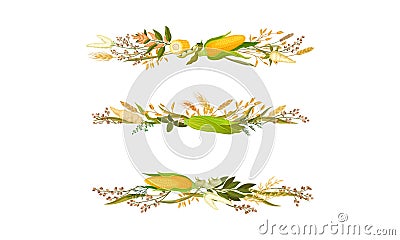 Agricultural Composition with Different Spikelet and Grain Crop Like Corn and Wheatear Vector Set Vector Illustration