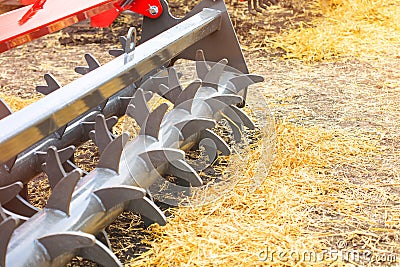 Agricultural cultivator close-up on the ground Stock Photo