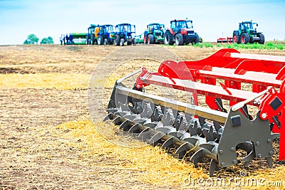 Agricultural cultivator close-up on the ground Stock Photo