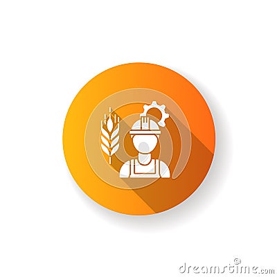 Agricultural engineer orange flat design long shadow glyph icon Vector Illustration