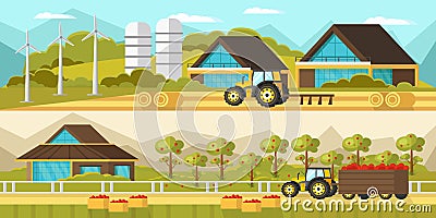 Agricultural Horizontal Banners Vector Illustration