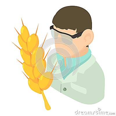 Agricultural laboratory icon isometric vector. Biologist and mature ear of wheat Vector Illustration