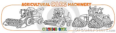 Agricultural machinery coloring book set Vector Illustration