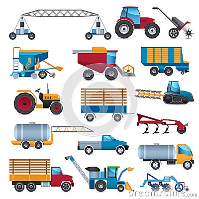 Agricultural Machines Icons Set Vector Illustration