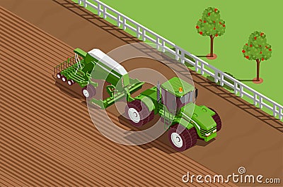 Agricultural Machines Isometric Background Vector Illustration