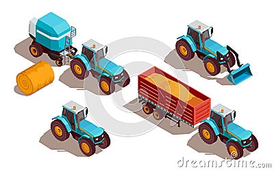 Agricultural Machines Isometric Composition Vector Illustration