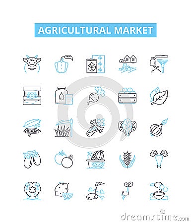 Agricultural market vector line icons set. Farming, Agriculture, Crop, Livelihood, Produce, Prices, Trade illustration Vector Illustration