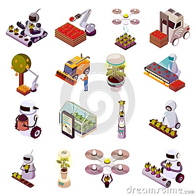 Agricultural Robots Icon Set Vector Illustration