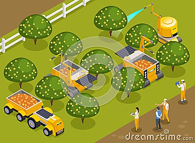 Agricultural Robots Isometric Composition Cartoon Illustration