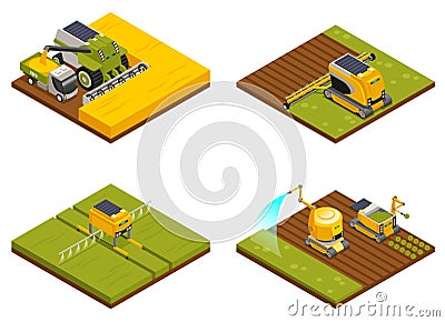 Agricultural Robots Isometric Concept Vector Illustration
