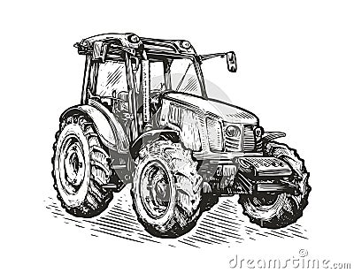 Agricultural tractor sketch. Farming concept vector illustration Vector Illustration