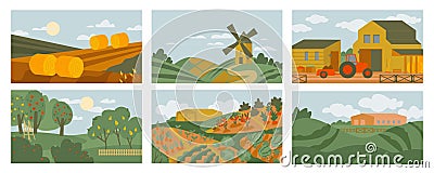 Agricultural views collection. Editable isolated vector illustration. Vector Illustration