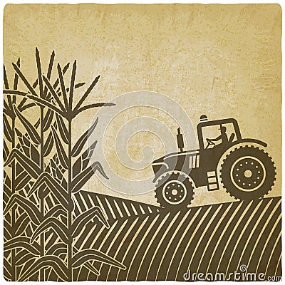 Agricultural work in corn field vintage background illustration Vector Illustration