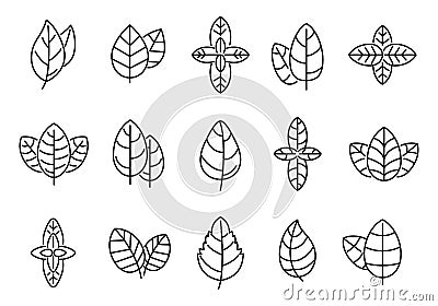 Agriculture basil icons set outline vector. Aroma leaf Vector Illustration