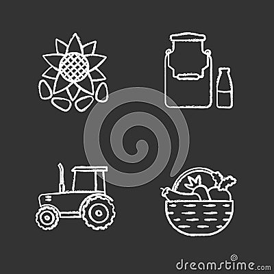 Agriculture chalk icons set Vector Illustration