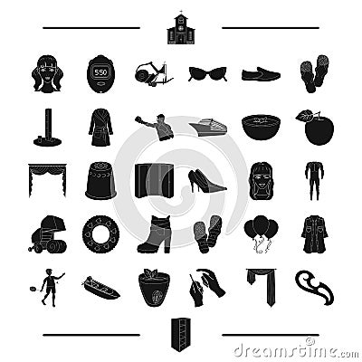 Agriculture, clothing, sports and other web icon in black style. tools, equipment, atelier, Furniture icons in set Vector Illustration