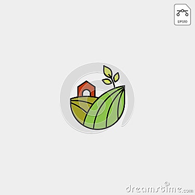 agriculture eco green line art logo template icon element Vector Illustration