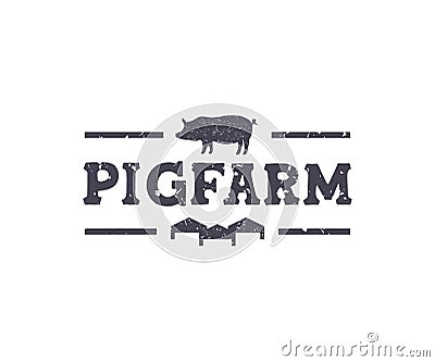 Agriculture with farm animals pigs grunge icon logo design. Design for farming company with agricultural field. Vector Illustration