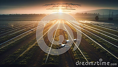 Agriculture, farm, nature, rural scene, industry, sunset, outdoors, plant, landscape, sun generated by AI Stock Photo