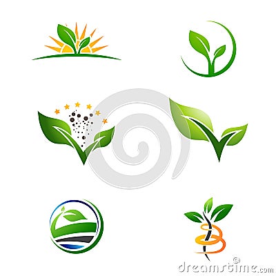 Agriculture Farm Plant Grow Logo Set Stock Photo