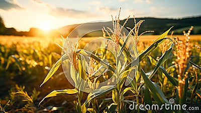 Agriculture farm rural scene nature summer outdoors Yellow corn Stock Photo