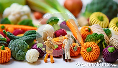 agriculture and farmer concept, miniature farmer standing in vegetables ,ai generated Stock Photo