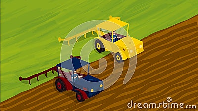 Agriculture and Farming. Agrotourism. Agribusiness. Rural landscape Cartoon Illustration