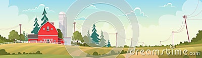 Agriculture And Farming, Farmland Countryside Landscape Vector Illustration