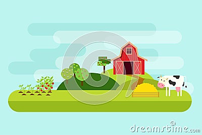 Agriculture and Farming. Rural landscape. Vector illustration Cartoon Illustration