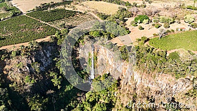 Agriculture field above gorge canyon geologycal formation ecosystem. Stock Photo