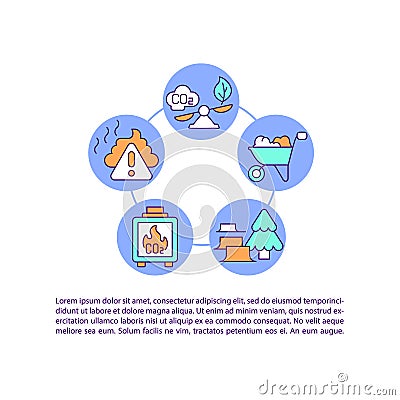 Agriculture, forestry emissions concept line icons with text Vector Illustration