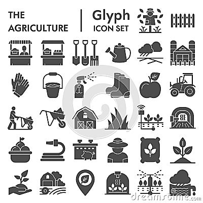 Agriculture glyph icon set, farming symbols collection, vector sketches, logo illustrations, gardening signs solid Vector Illustration