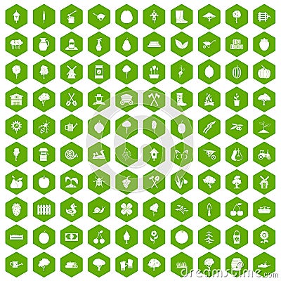 100 agriculture icons hexagon green Vector Illustration